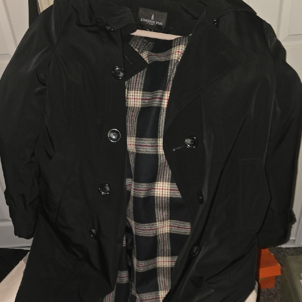 London Fog Black Coat with Plaid Lining